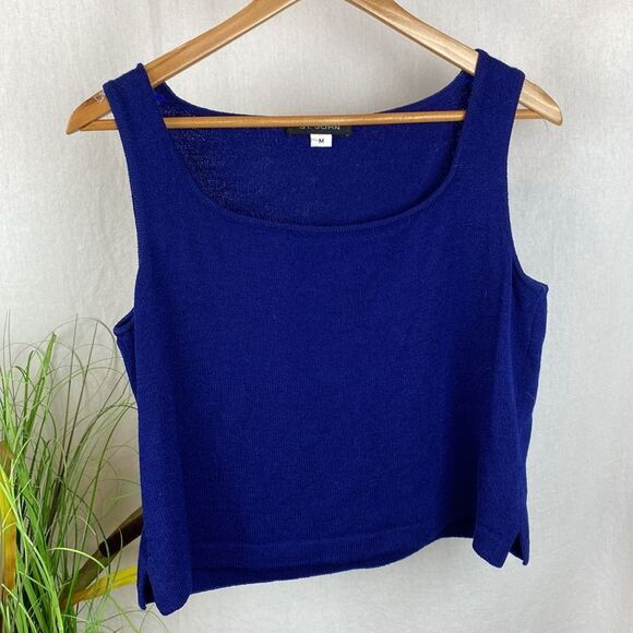 St John Blue Knit Sleeveless Woven Tank Top M - Picture 2 of 7